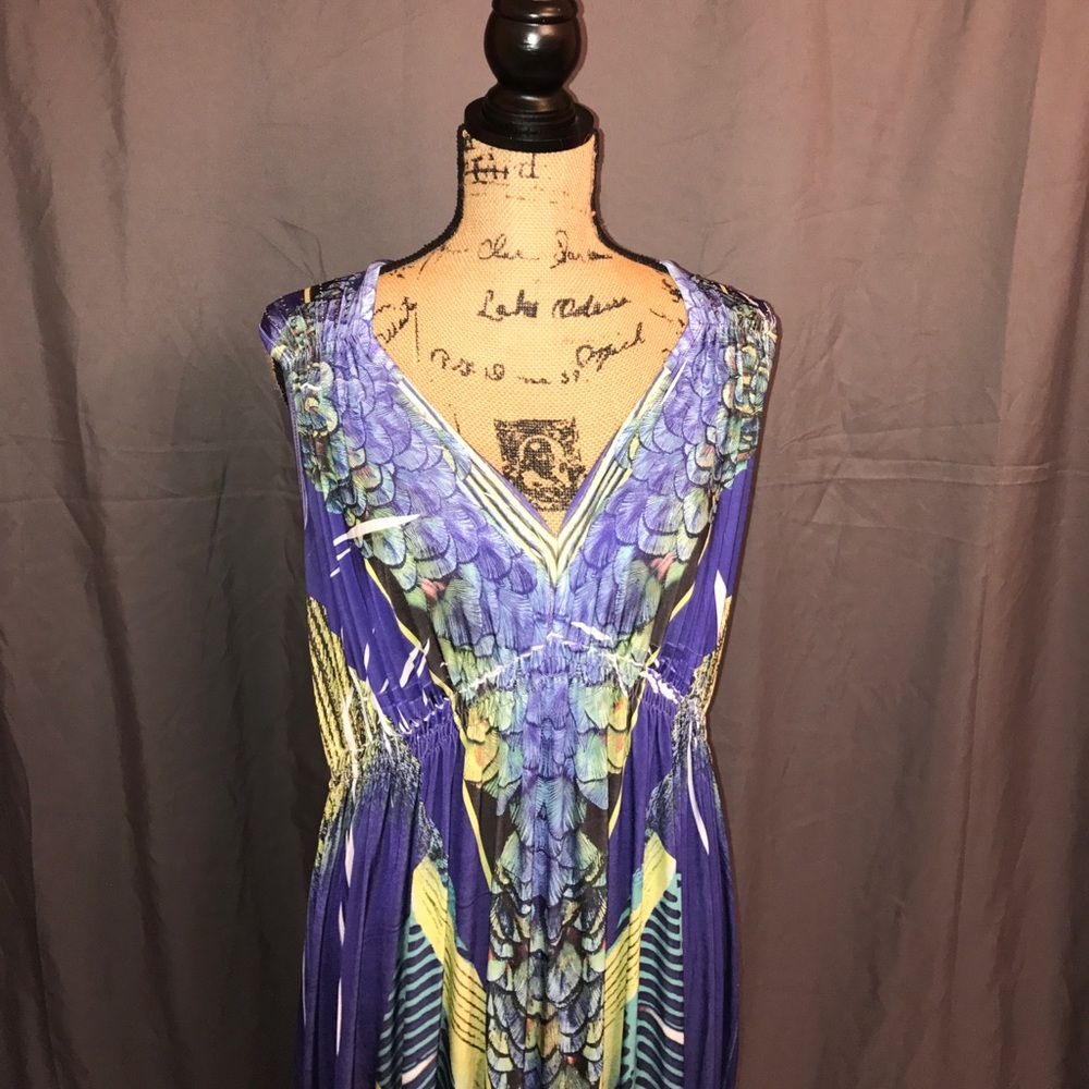 1X Women's Purple V-Neck Printed Maxi Dress